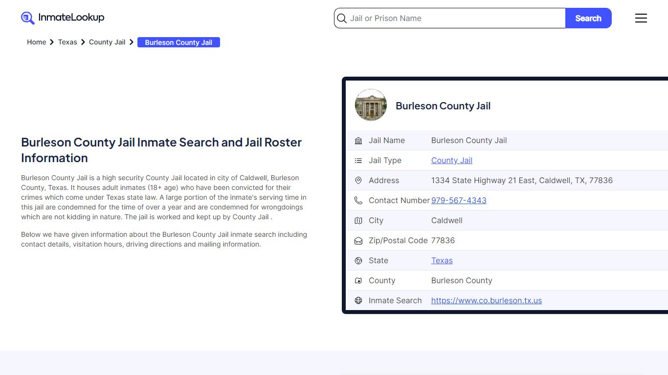 Burleson County Jail Inmate Search and Jail Roster Information