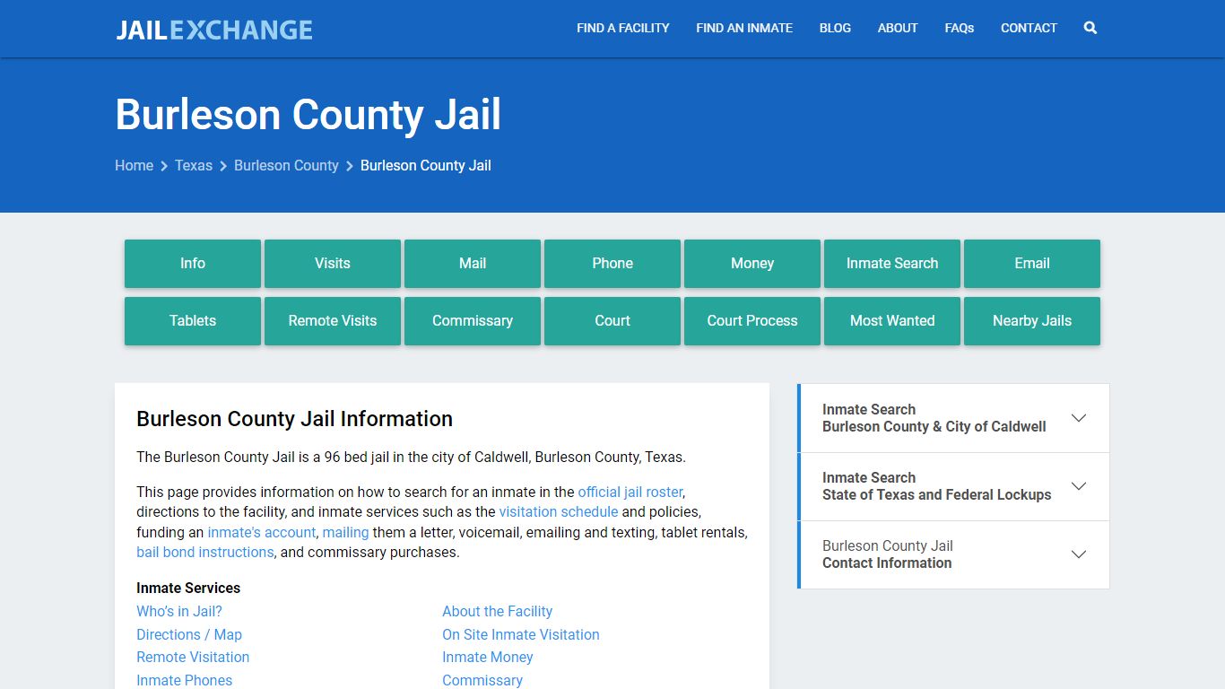 Burleson County Jail, TX Inmate Search, Information